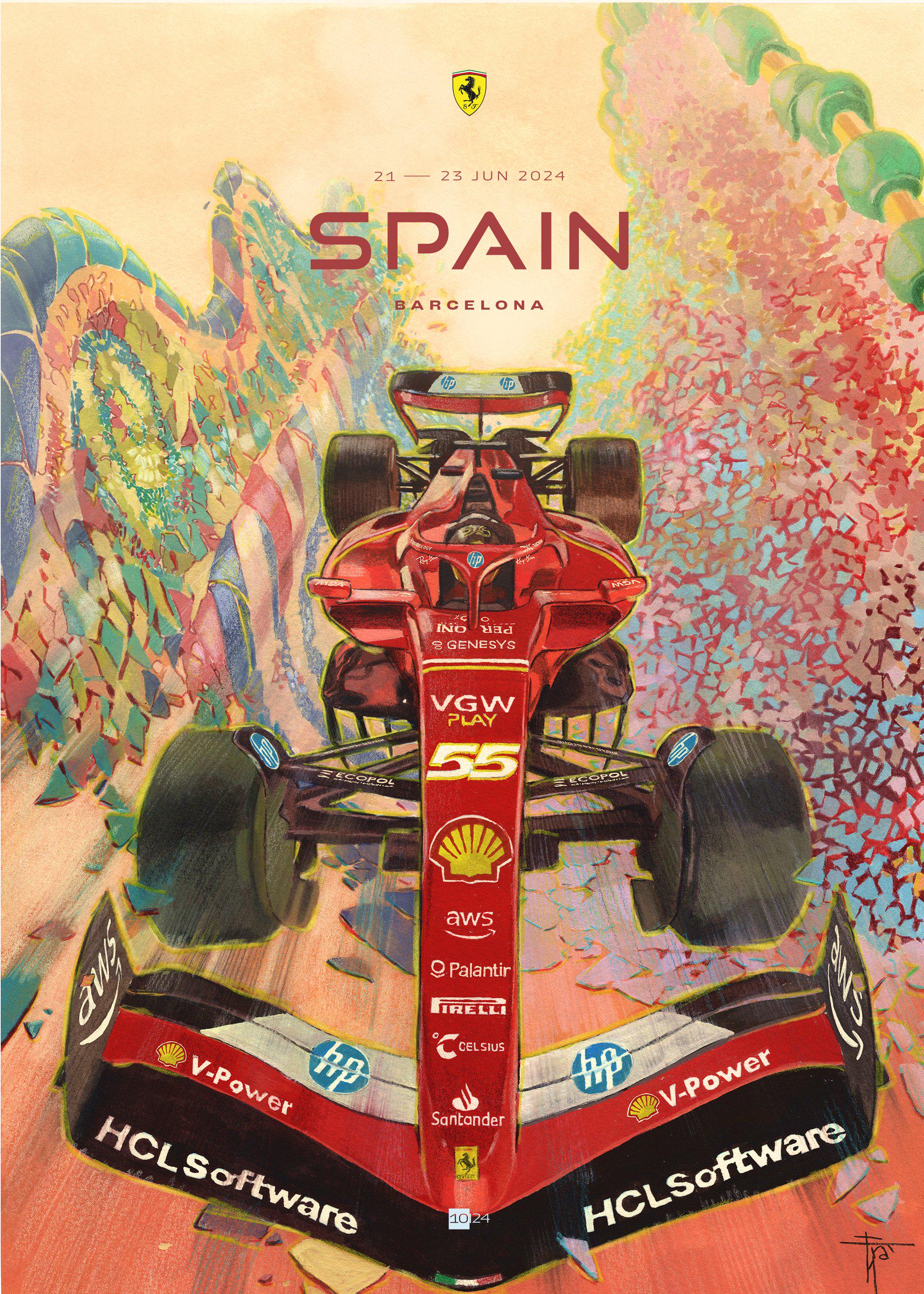 Ferrari 2024 Spanish Grand Prix cover art poster — part of full season set